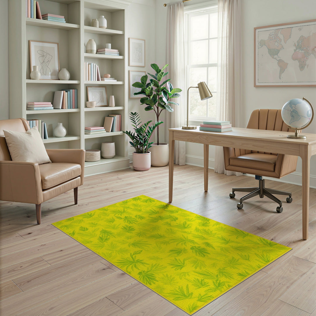 Yellow Leaf Print Area Rug