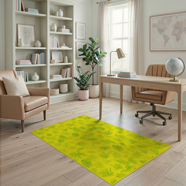 Yellow Leaf Print Area Rug