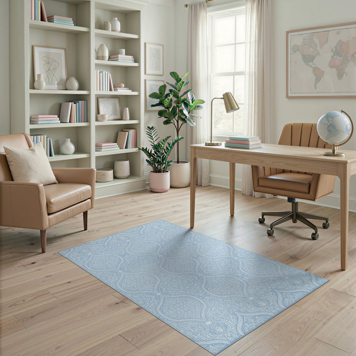 Blue and Teal Light Blue Floral Medallion Area Rug