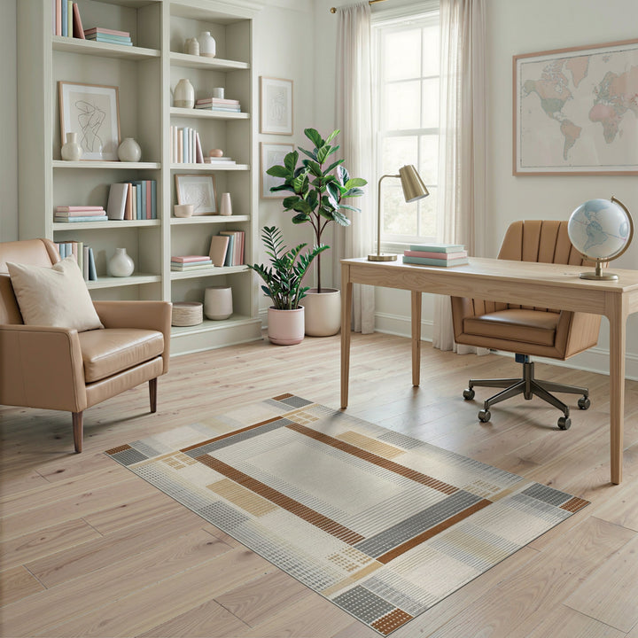 Brown Geometric Frame Area Rug