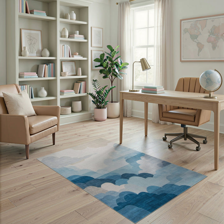 Blue Cloud Layered Washable Area Rug