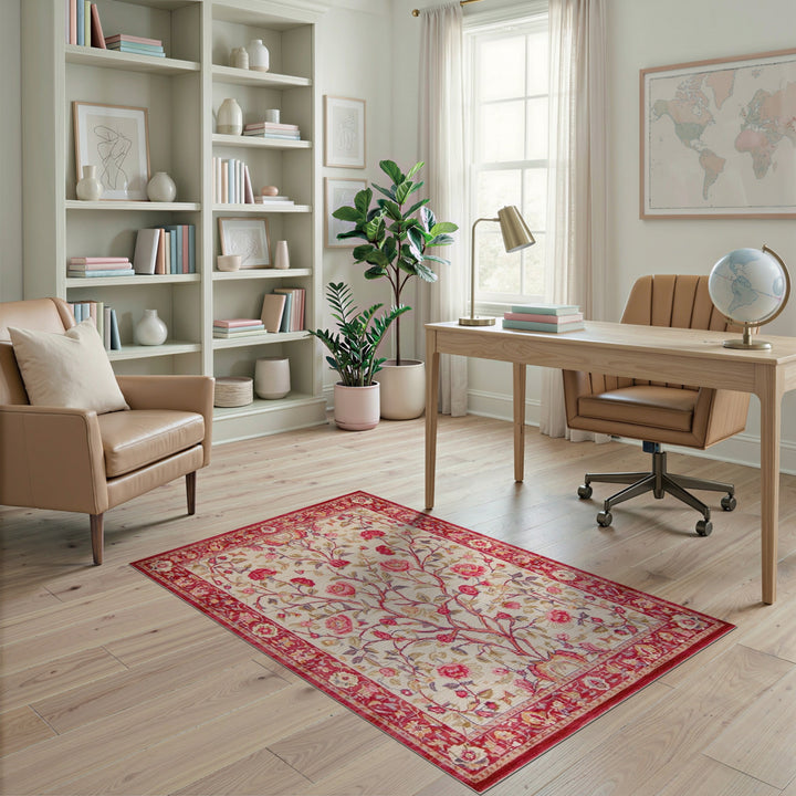 Red Rose Tree Floral Vintage Area Rug