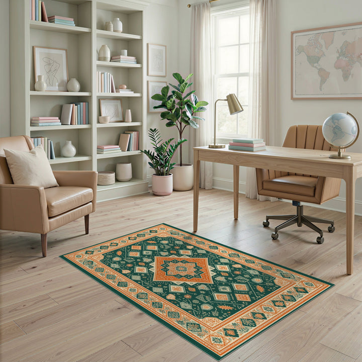 Green Geometric Heritage Area Rug