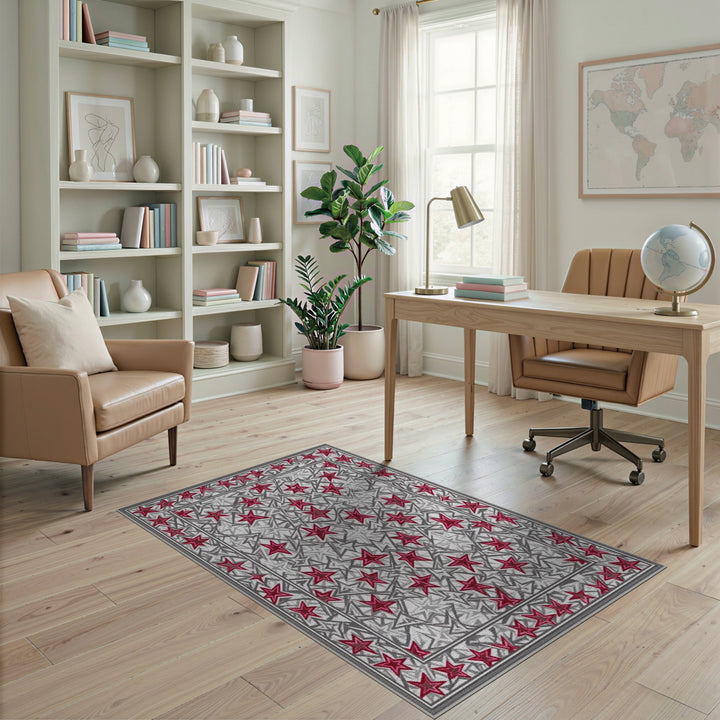Red Geometric Modern Red Star Geometric Area Rug