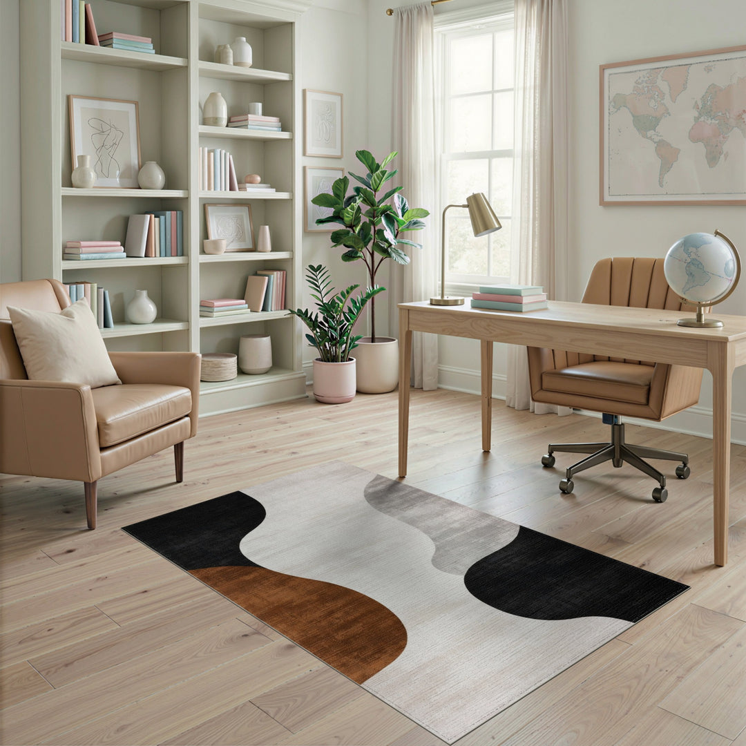Black and White Abstract Area Abstract Wave Black White Area Rug