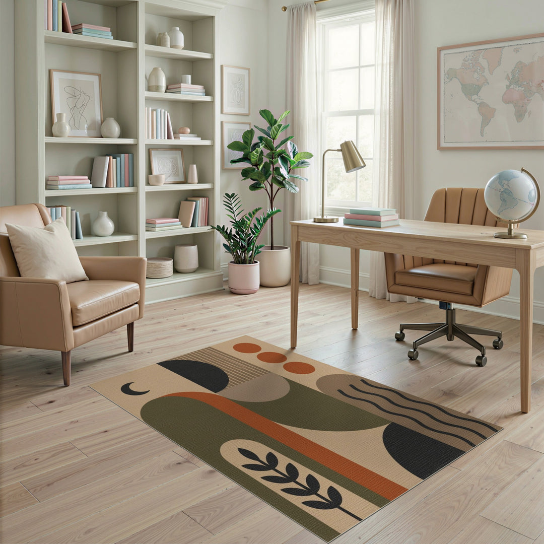 Beige Geometric Modern Area Rug