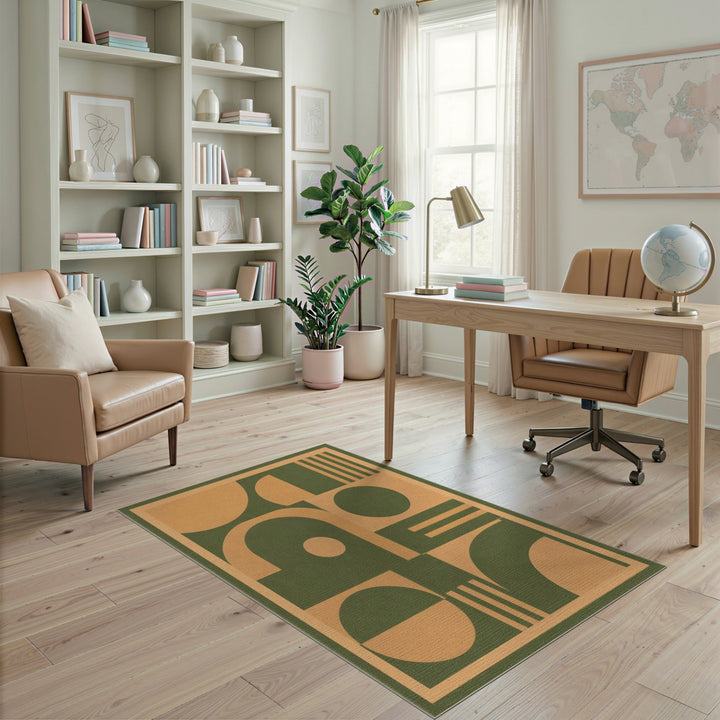 Abstract Green Geometric Abstract Area Rug