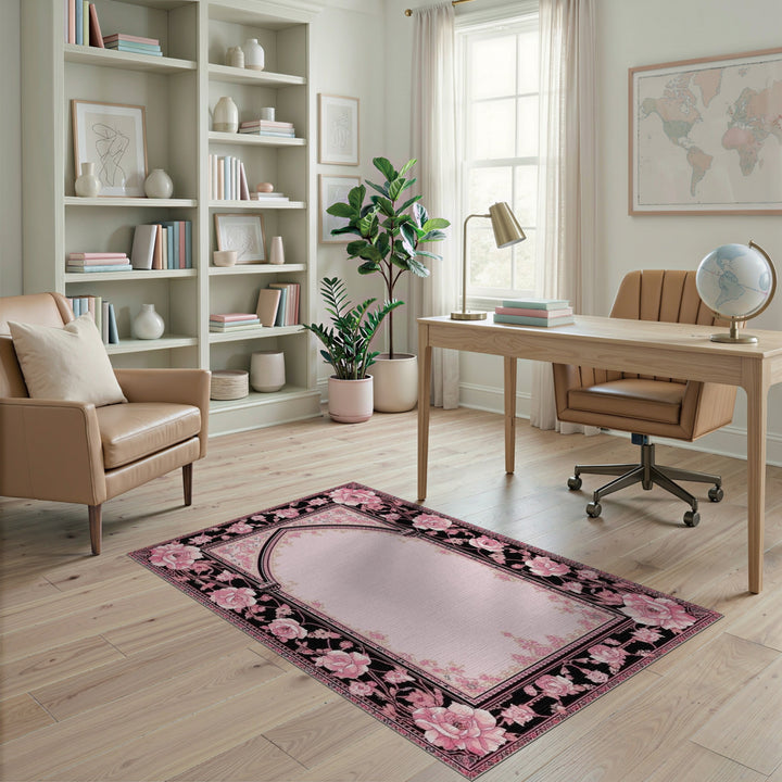 Pink Rose Arch Floral Area Rug