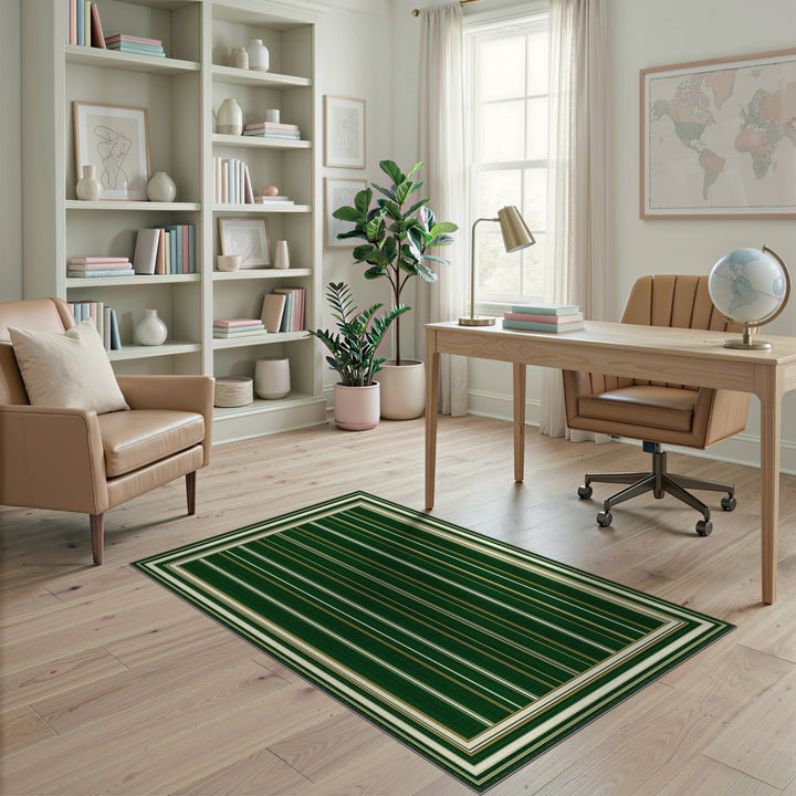 Green Gold Striped Area Rug