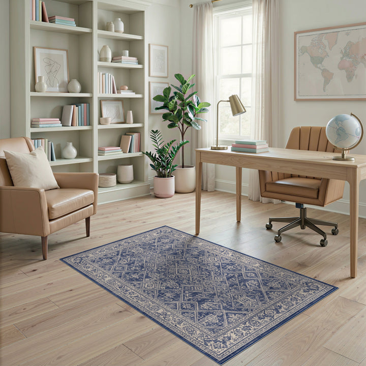 Navy Blue Distressed Diamond Area Rug