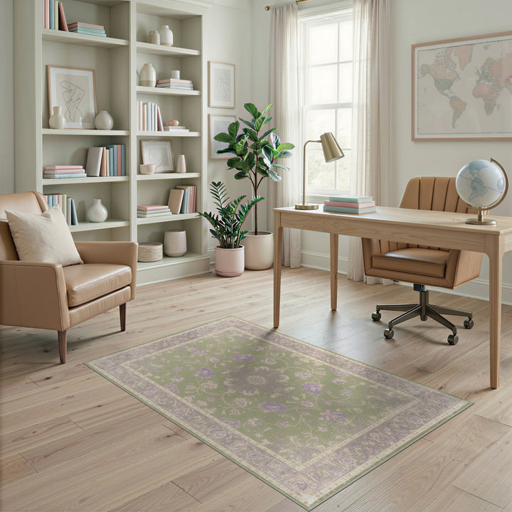 Green Floral Vintage Area Rug
