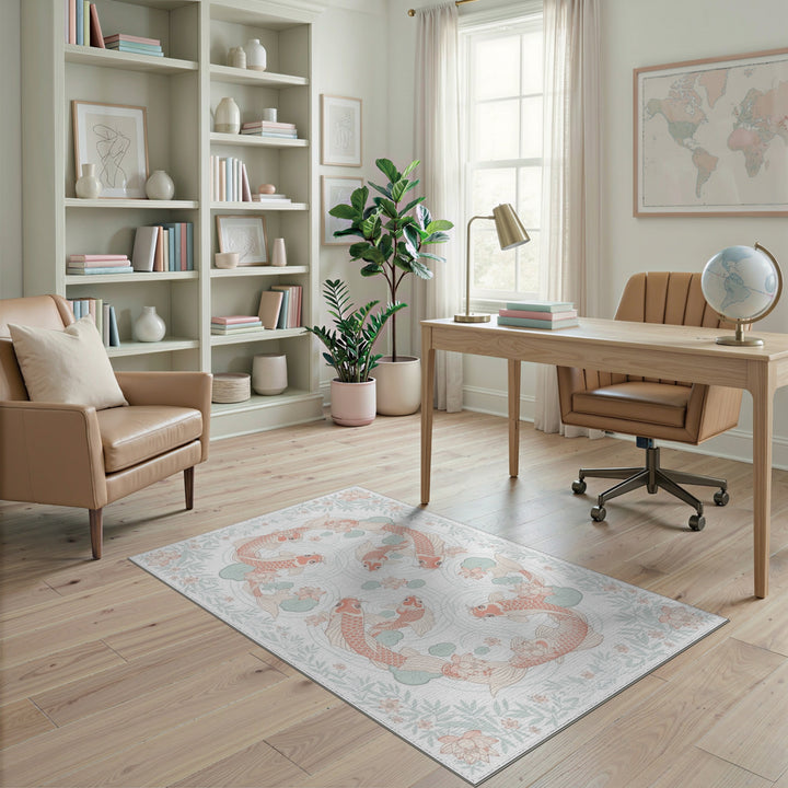 Pink Koi Lotus Washable Area Rug
