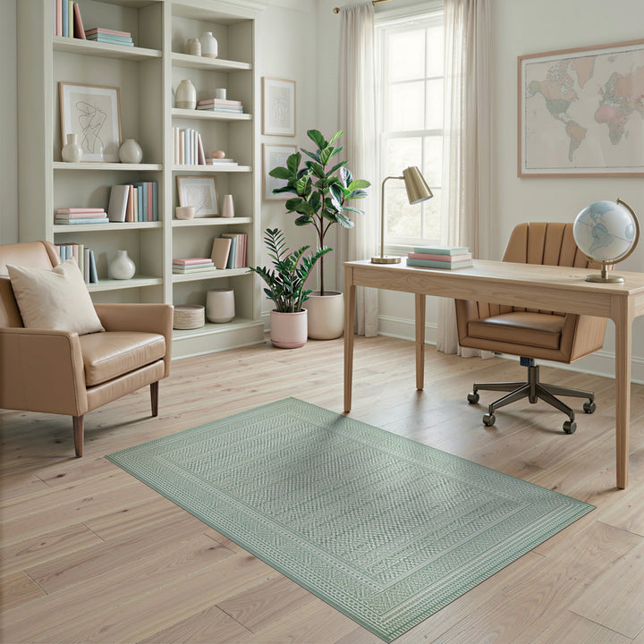 Geometric Modern Green Geometric Washable Area Rug