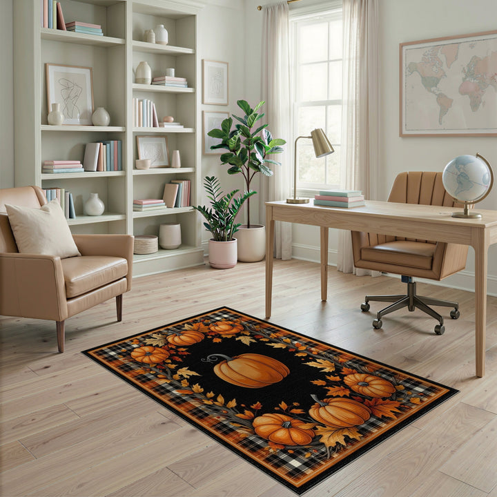 Pumpkin Plaid Fall Harvest Area Rug