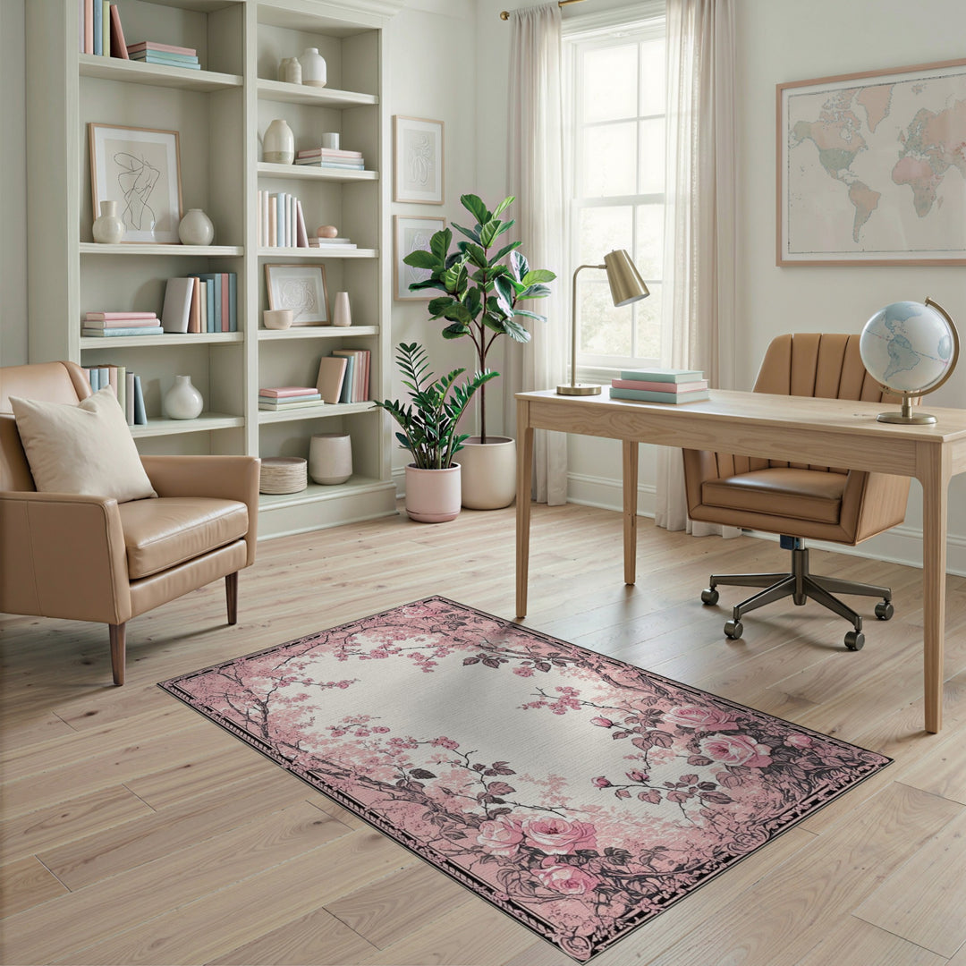 Pink Floral Vintage Area Rug