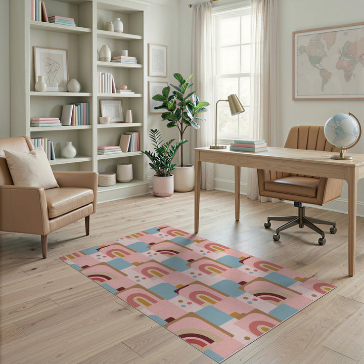 Pink Geometric Arch Area Rug