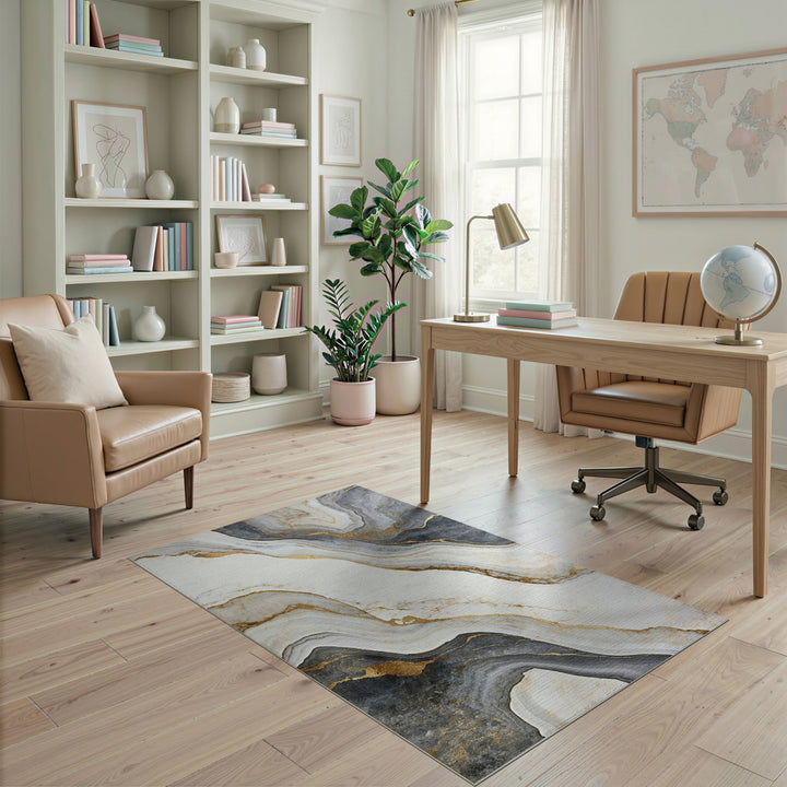 Grey Marble Gold Vein Area Rug