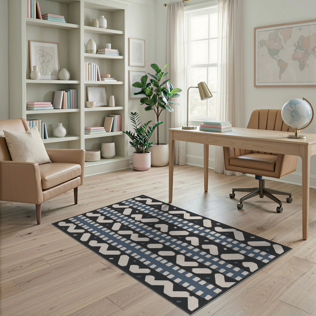 Navy Blue Tribal Chevron Area Rug