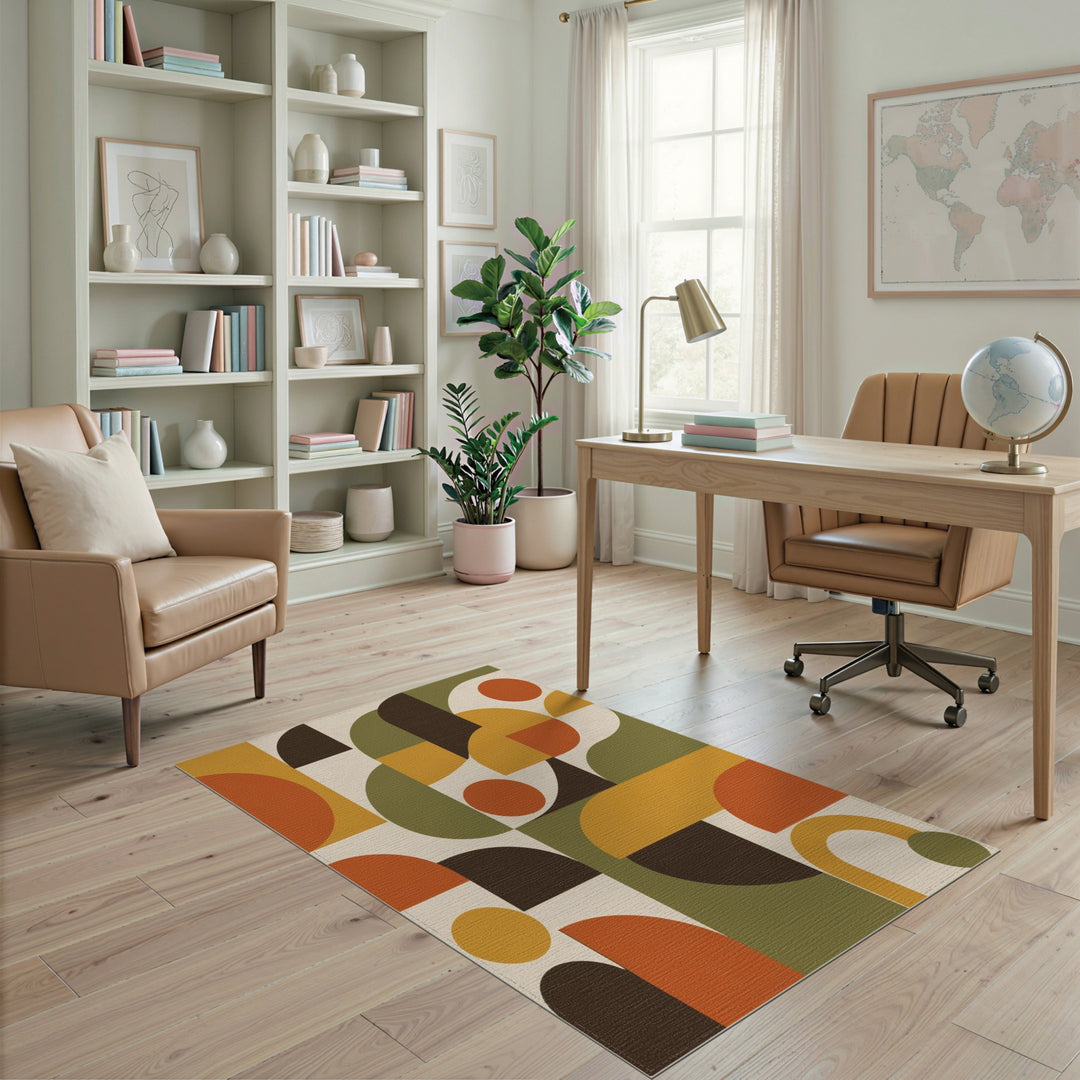 Warm Geometric Abstract Area Rug