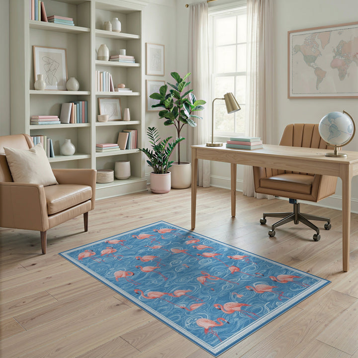 Flamingo Coastal Blue Area Rug