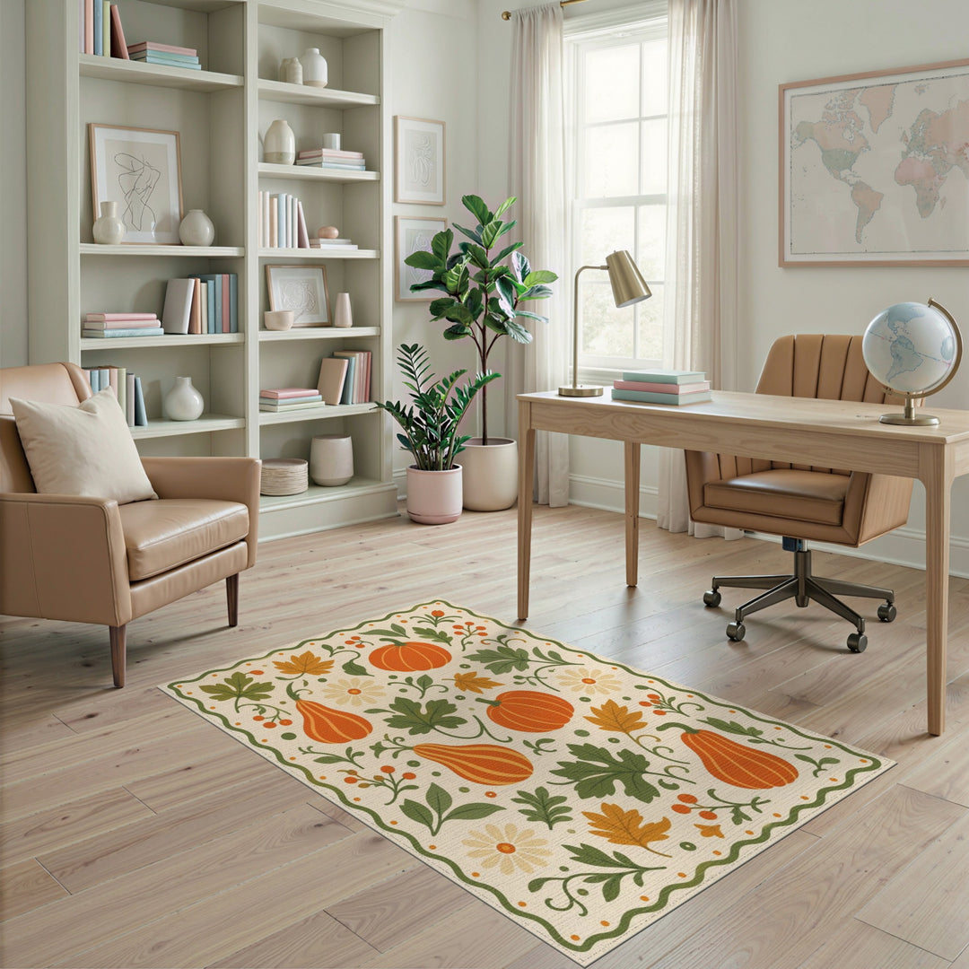 Fruit Pattern Multi-color and Patterns Autumn Pumpkin Harvest Area Rug