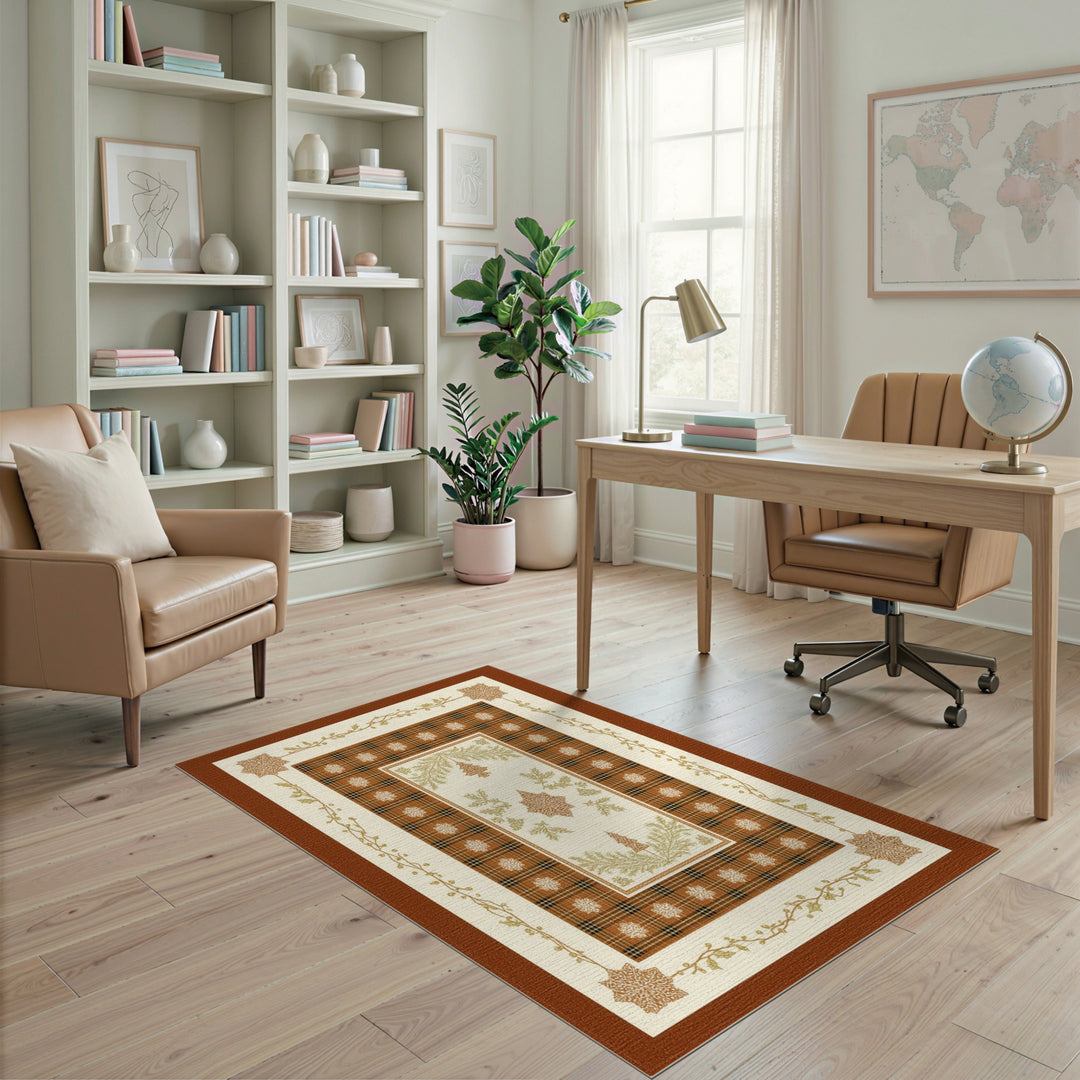 Brown Plaid Christmas Snowflake Area Rug
