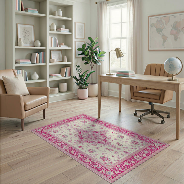 Pink Floral Medallion Vintage Area Rug