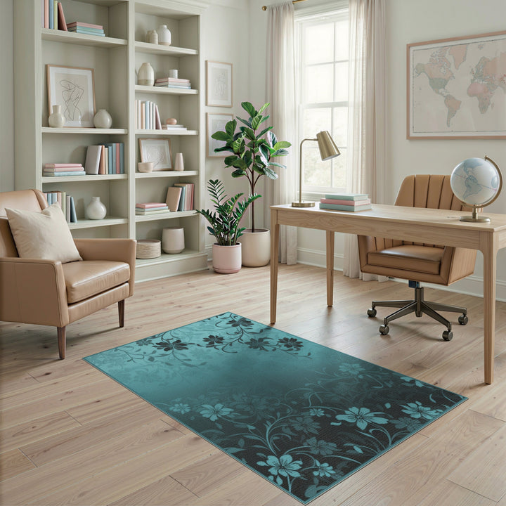 Teal Floral Vintage Area Rug