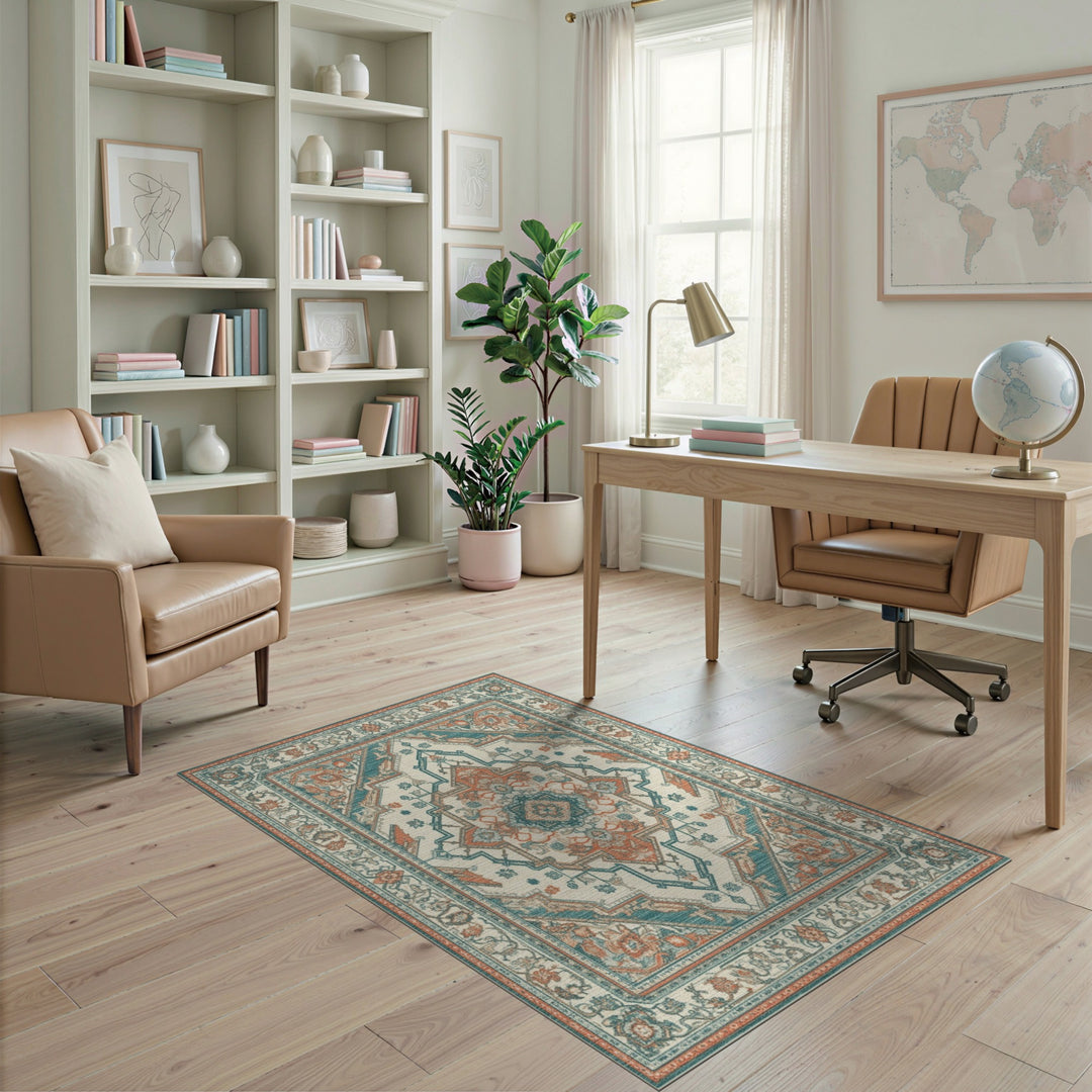 Blue Teal Persian Medallion Area Rug