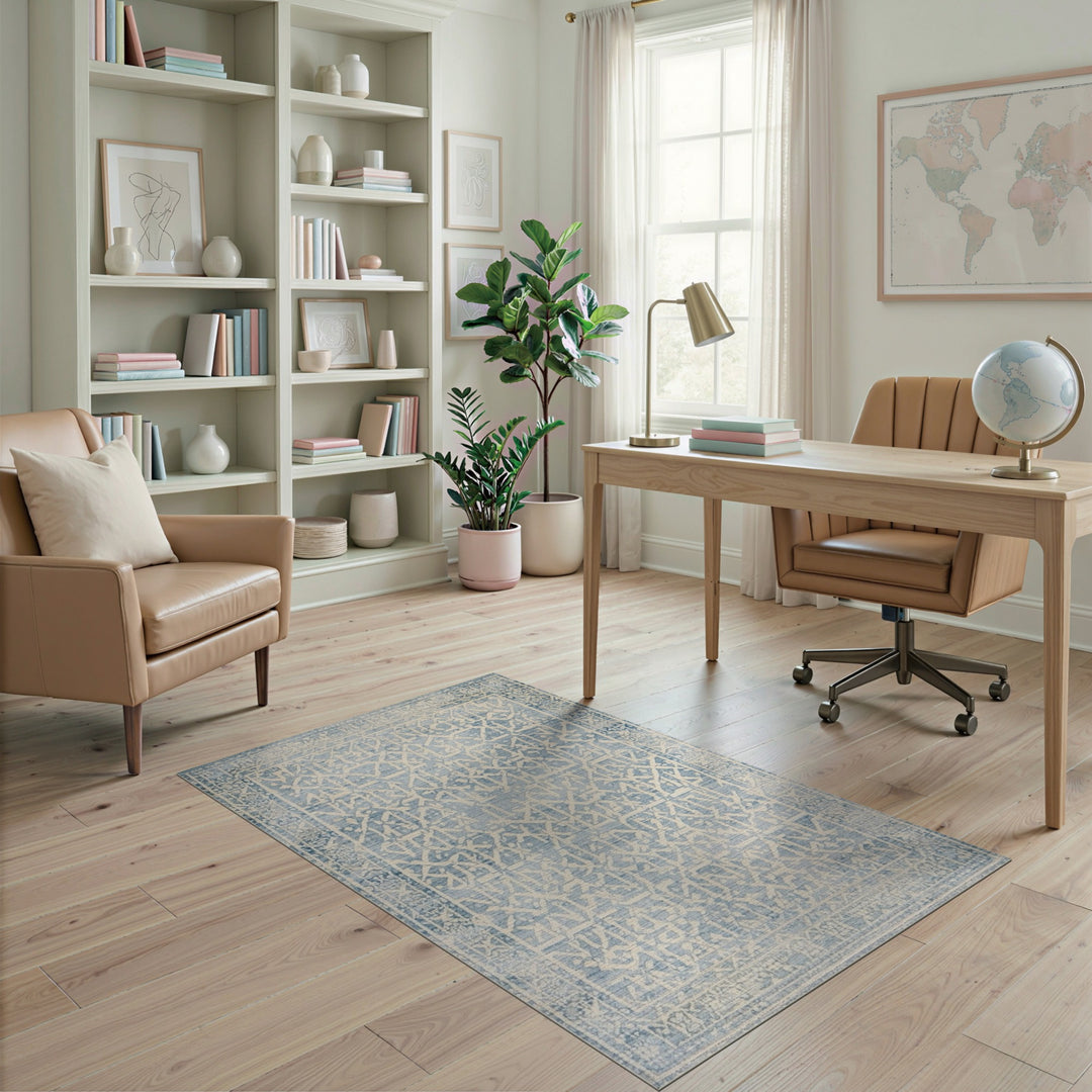 Blue Distressed Geometric Area Rug