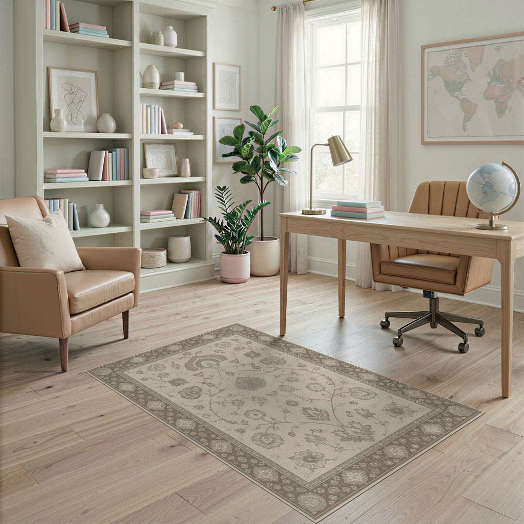 Beige Floral Vintage Area Rug