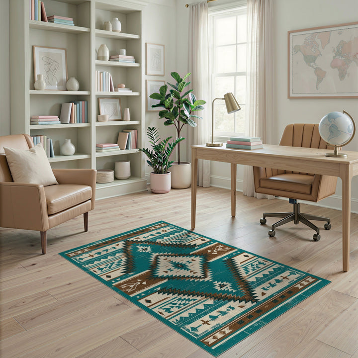 Southwestern Distressed Teal Southwestern Area Rug