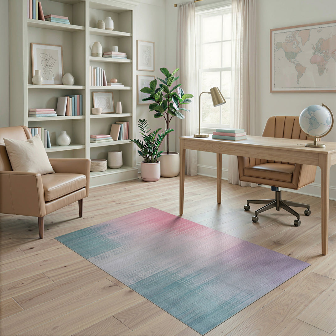 Pastel Teal Pink Plaid Distressed Area Rug