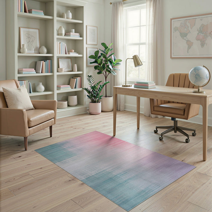Pastel Teal Pink Plaid Distressed Area Rug