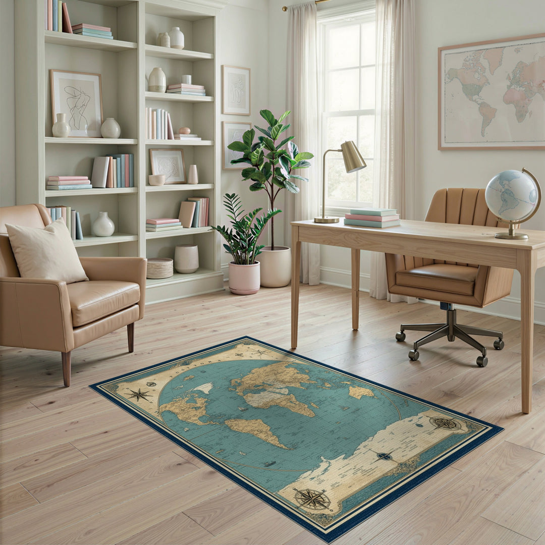 Tuntora Vintage World Map Area Rug