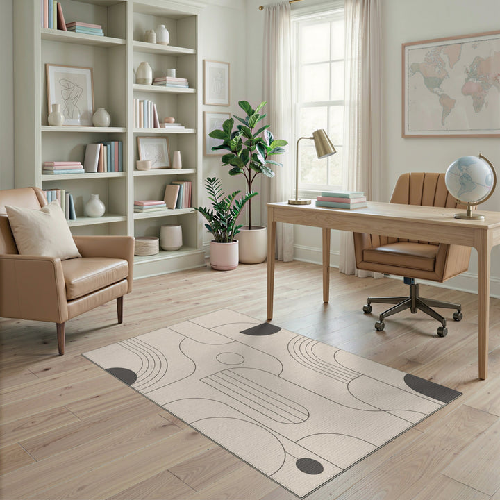 Beige Geometric Modern Washable Area Rug