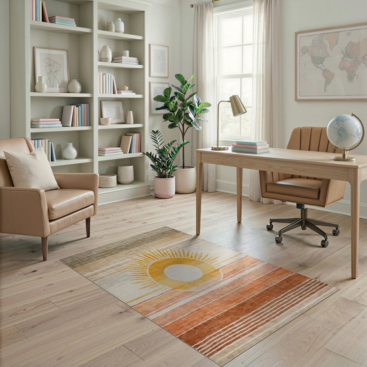 Yellow Sunburst Striped Area Rug