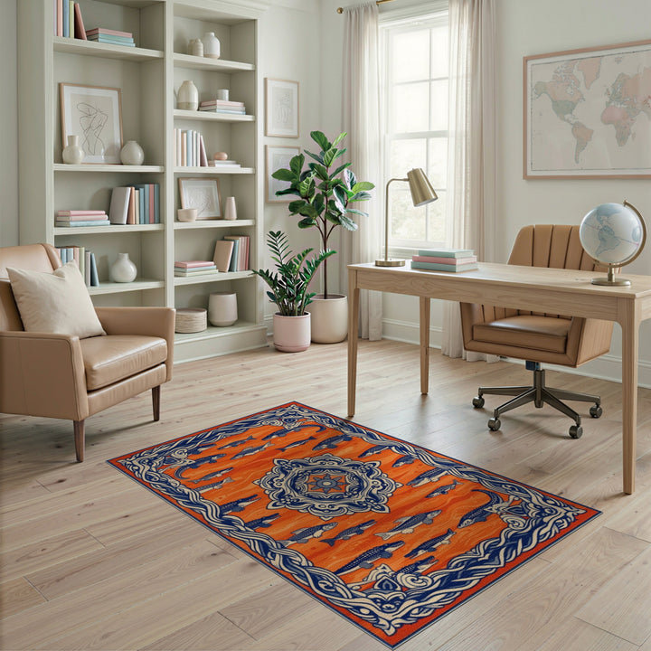 Orange Alligator Fish Area Rug