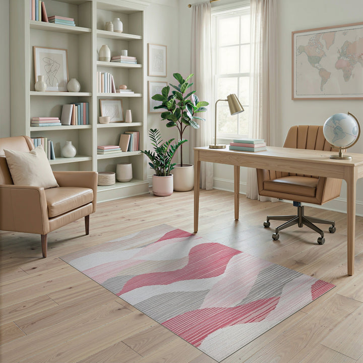 Pink Abstract Wave Area Rug
