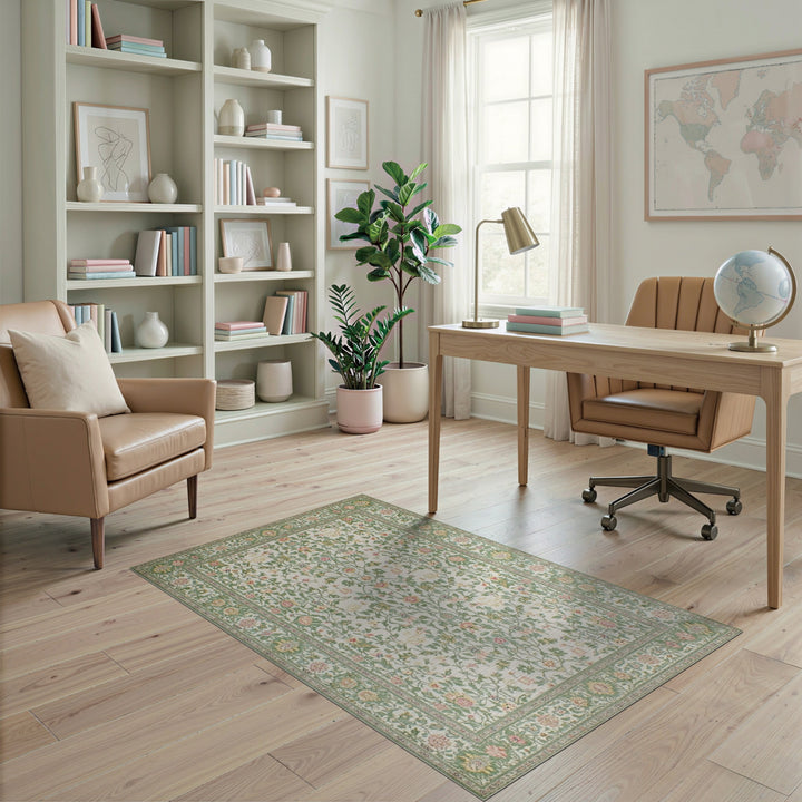 Green Floral Vintage Area Rug
