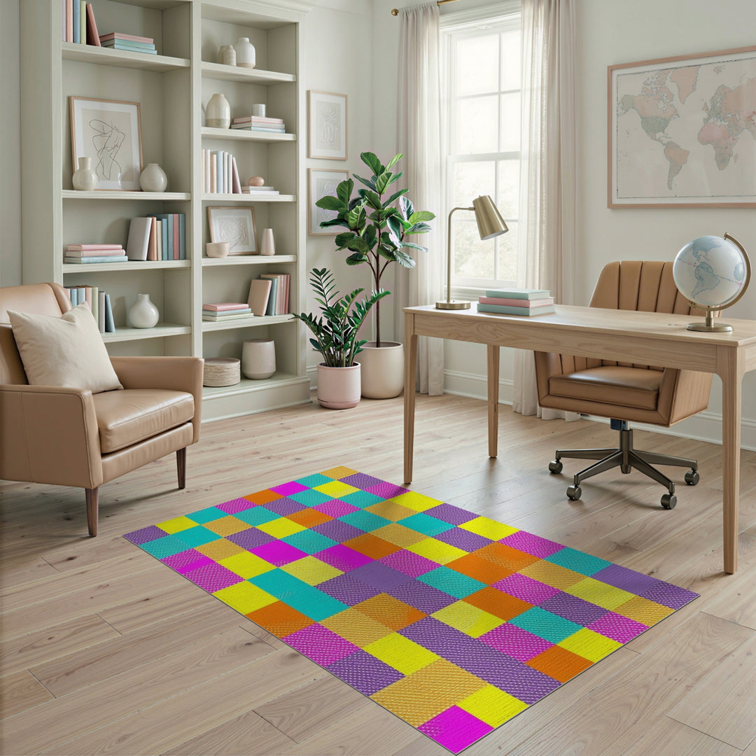 Vibrant Multi-Color Checkered Geometric Area Rug