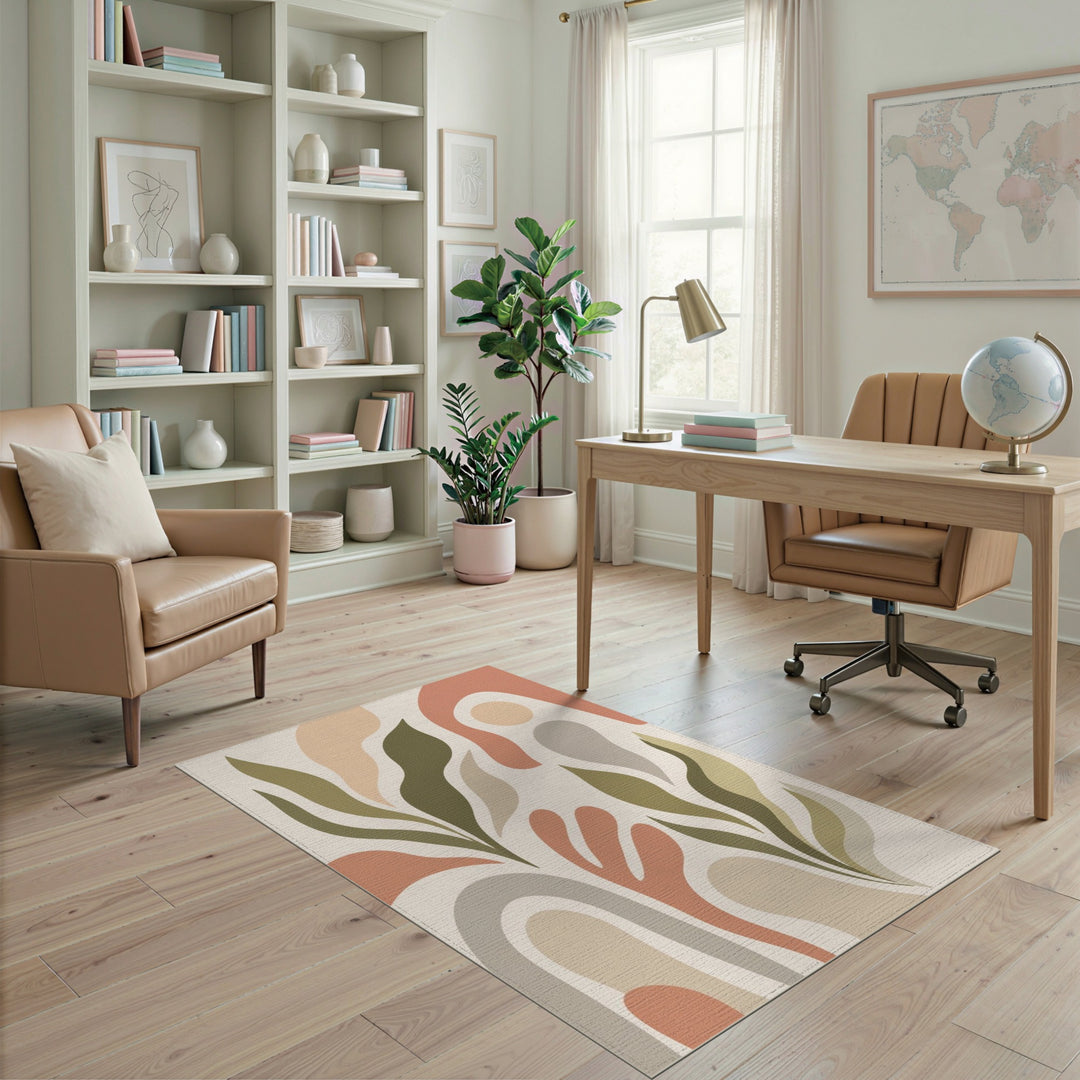 Beige Abstract Leaf Abstract Area Rug