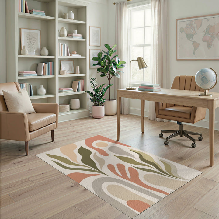 Beige Abstract Leaf Abstract Area Rug