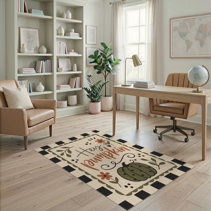 Hey Pumpkin Checkered Area Rug