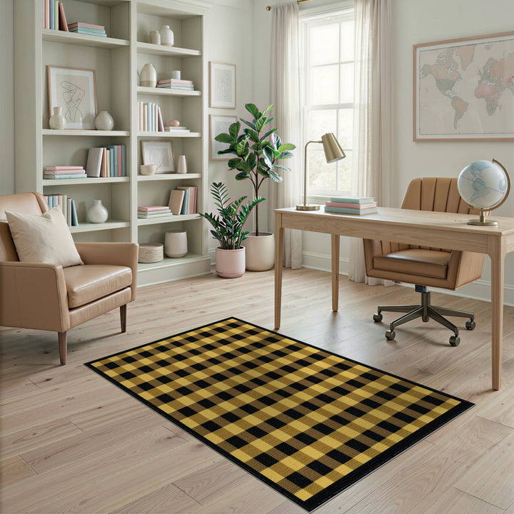 Yellow Black Checkered Area Rug