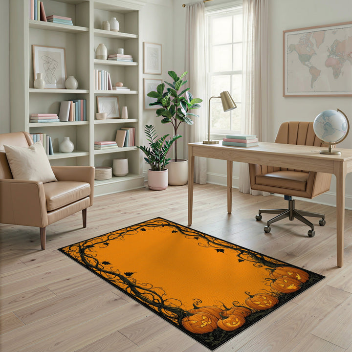 Pumpkin Vine Halloween Orange Area Rug