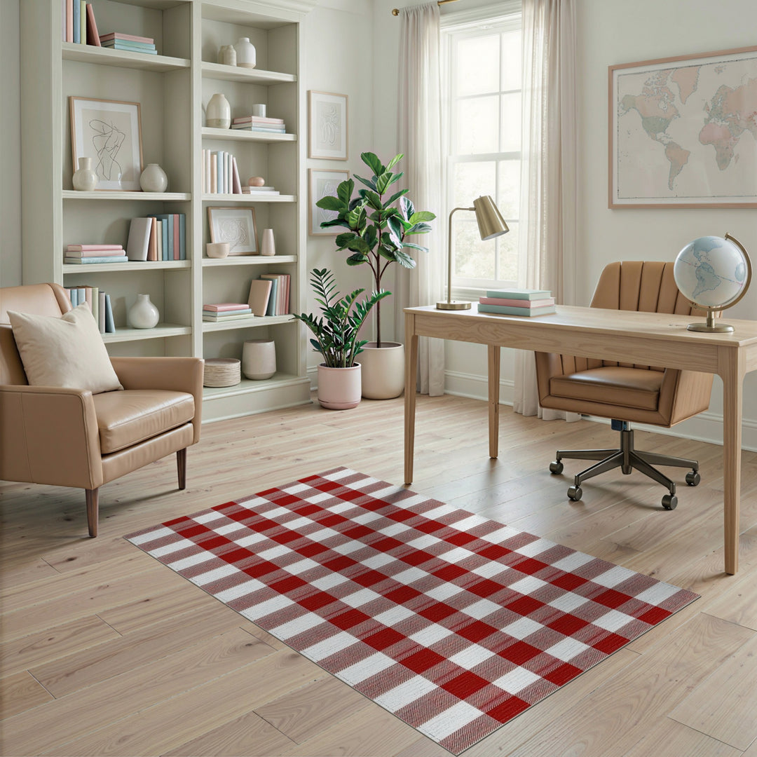 Rustic Farmhouse Red Checkered Farmhouse Area Rug