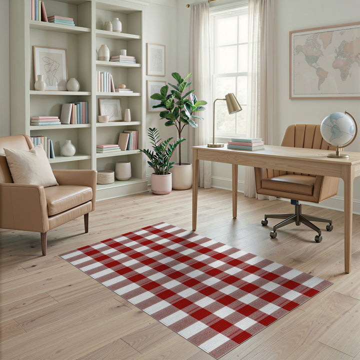 Rustic Farmhouse Red Checkered Farmhouse Area Rug