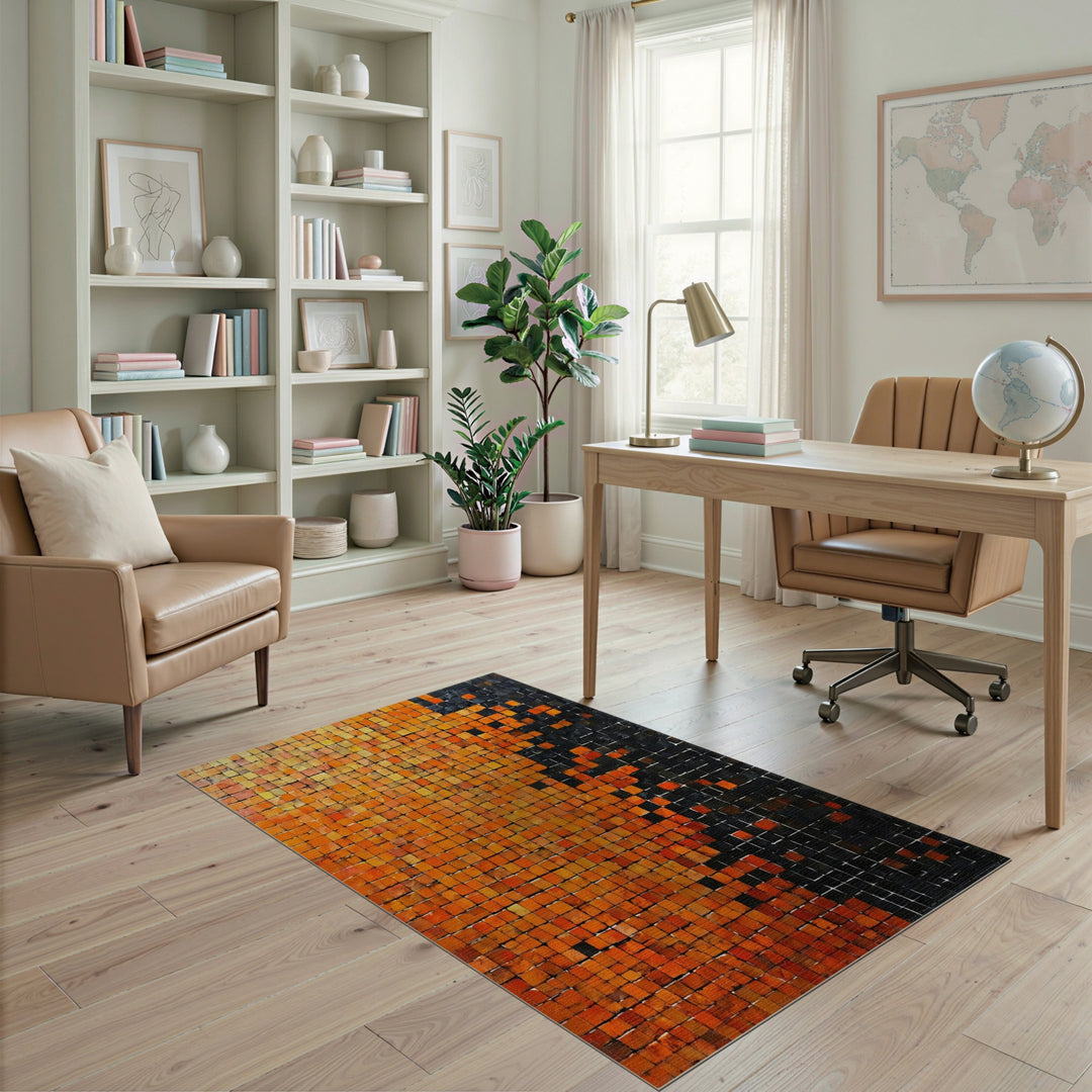 Orange Geometric Mosaic Area Rug