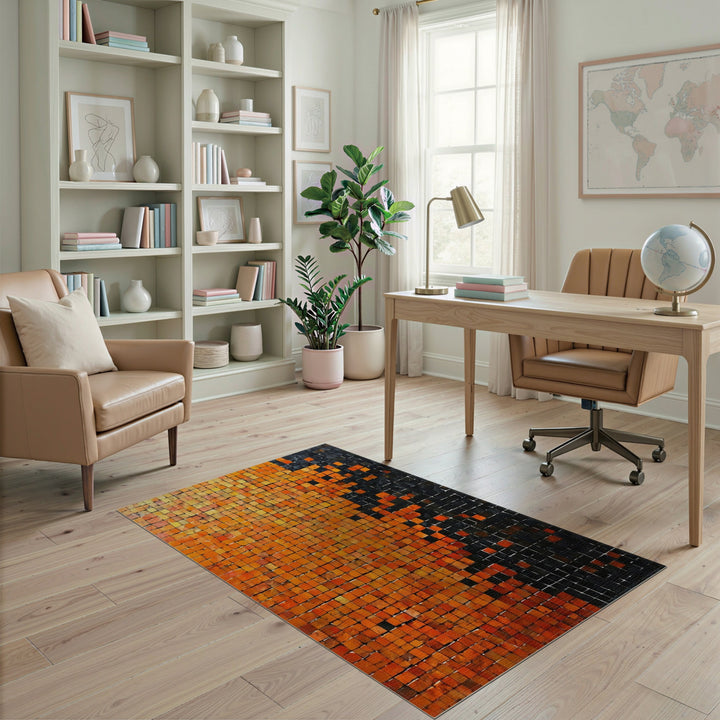 Orange Geometric Mosaic Area Rug